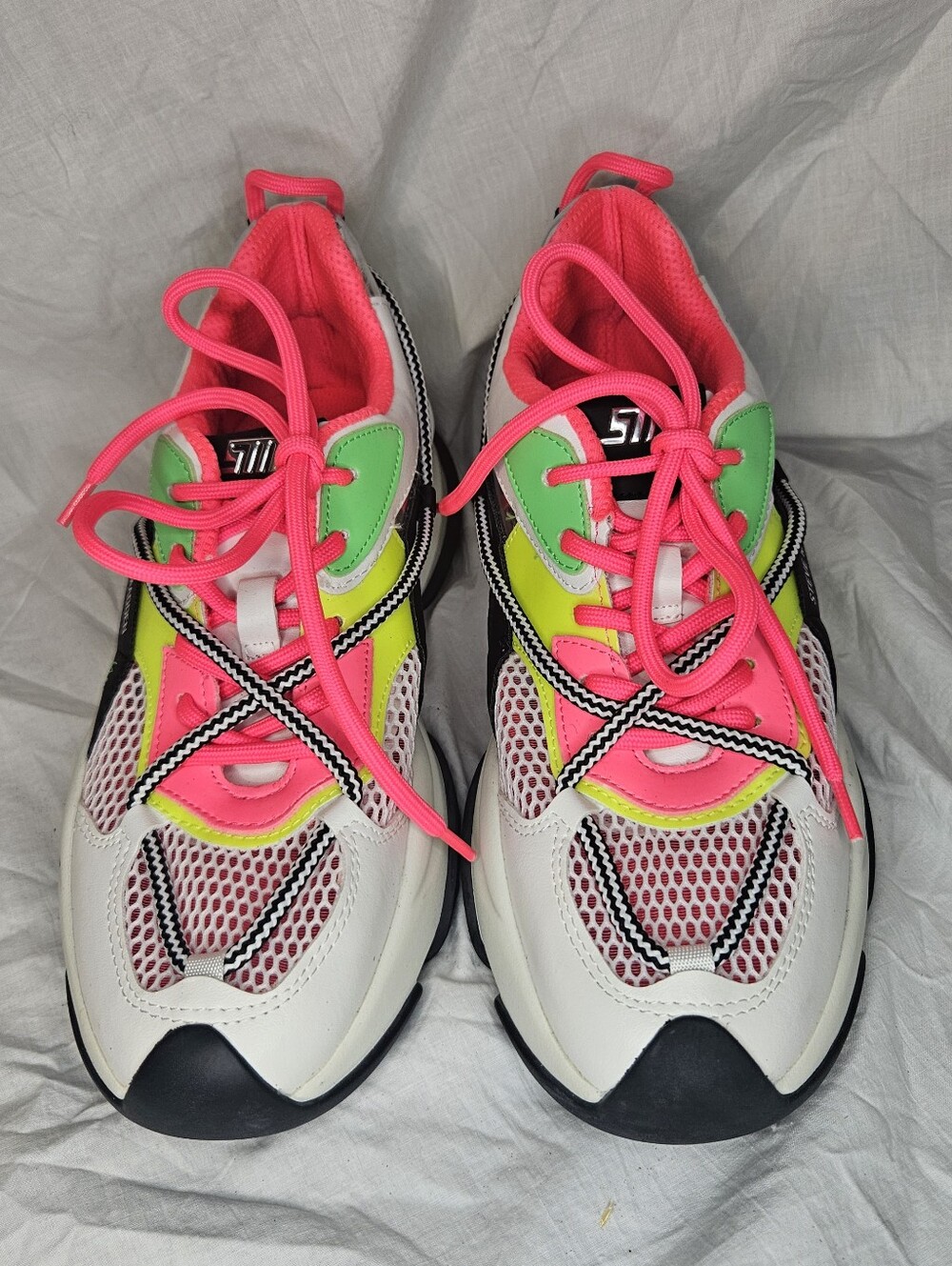 Steve Madden Bonanza Sneakers  Neon Multi Lace-Up Streetwear Chunky Sole